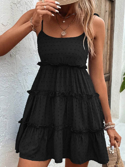 Shiny Frill Spaghetti Strap Tiered Dress Trendsi 37e53413-5017-4f11-a60e-f6b2293dcae1-Max