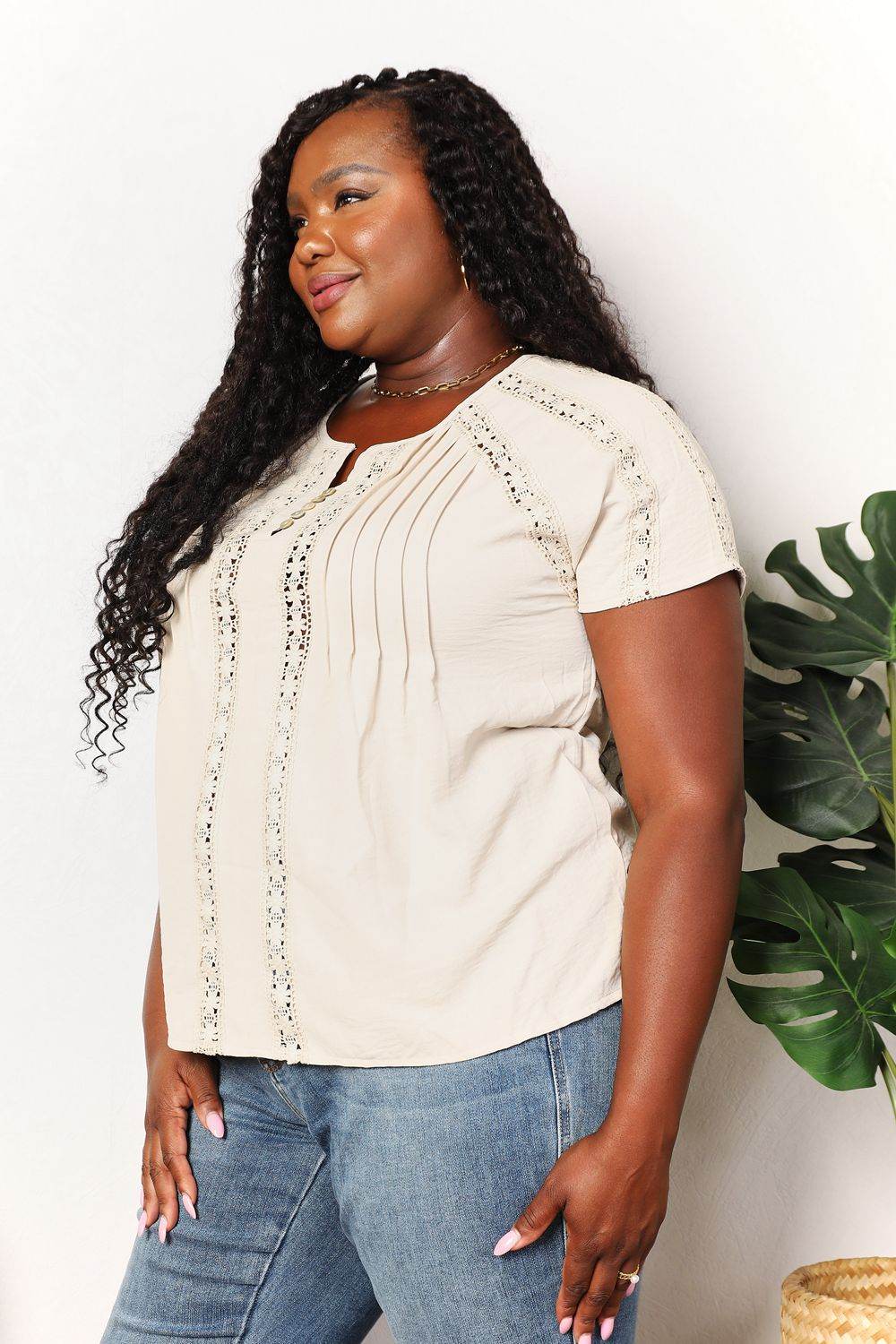 Double Take Crochet Buttoned Short Sleeves Top Trendsi 380d1b770b4e4555bed038a81468f94b-Max