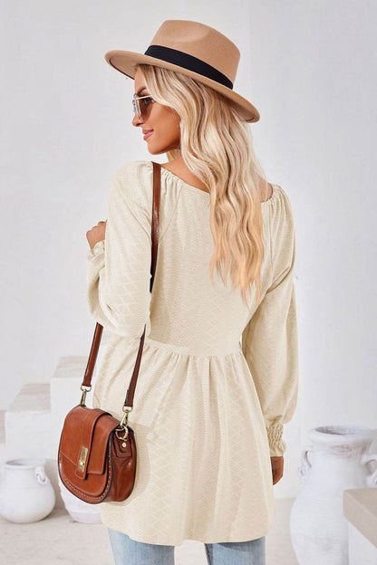V-Neck Lantern Sleeve Blouse Trendsi 38105d58e1c048bba6195b81df7fa53e-Max