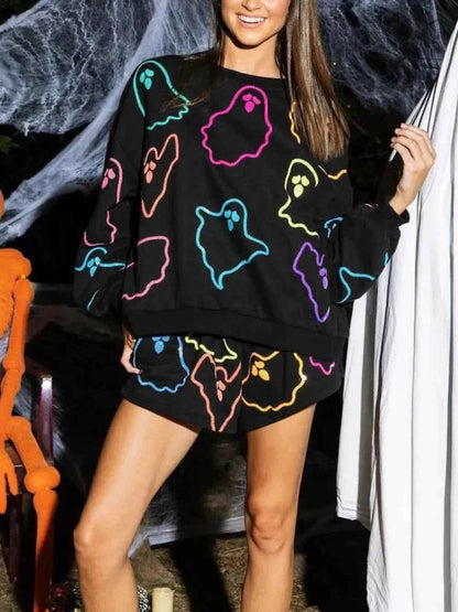 Ghost Printed Round Neck Long Sleeve Top and Shorts Set Black Trendsi 381be86f-bcc7-42a3-8bb6-e0ec5fc80c10-Max