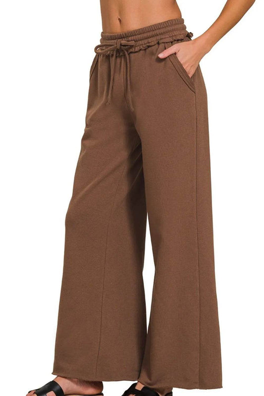 Zenana Fleece Exposed Seam Wide Leg Sweatpants BROWN Trendsi 38222ddd-7695-464f-a76a-73b3eddbaa46-Max-Origin