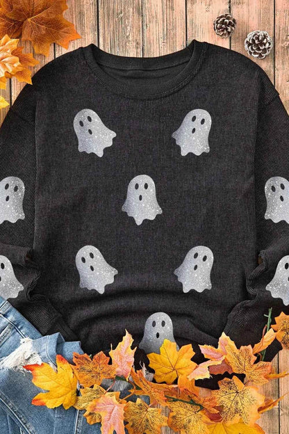 Glitter Ghost Round Neck Long Sleeve Sweatshirt Trendsi 3823cdd1-81bb-495e-ba6b-50fb6c3be554-Max