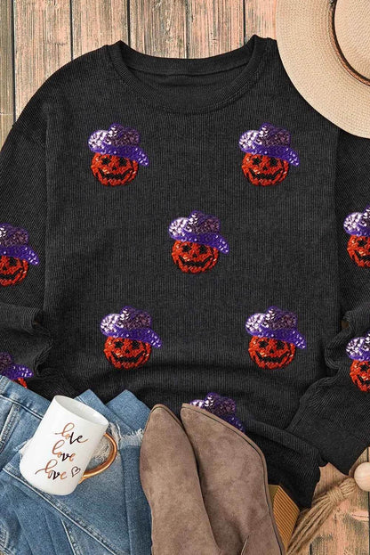 Sequin Pumpkin Long Sleeve Sweatshirt Trendsi 383d456b-85ac-4c5b-ad39-01711d77cdb4-Max