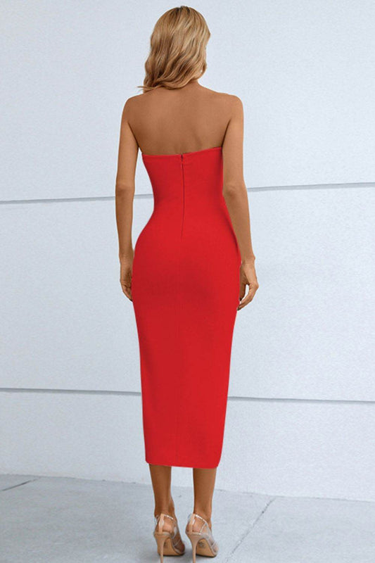 Cutout Strapless Drawstring Detail Split Bandage Dress Trendsi 38b0117ae8fb465e935c5332723582a2-Max