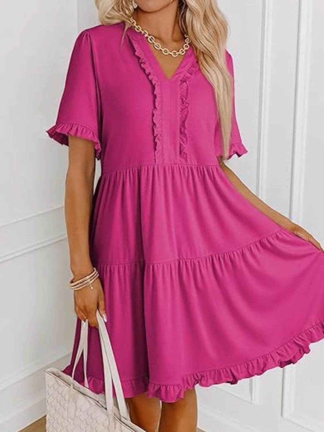 Tiered Notched Short Sleeve Mini Dress Trendsi 38b5ae76-5b7f-4c81-aec8-1f31c221cbcb-Max-Origin
