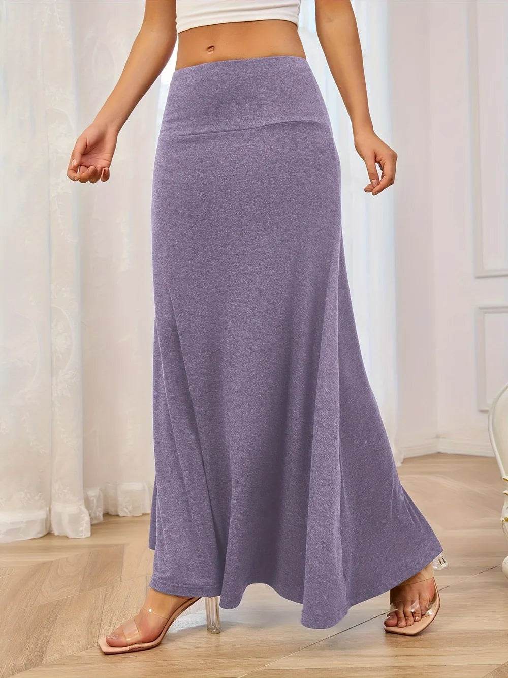 Solid Elastic Waist Maxi Skirt Trendsi 38e44050-f9e9-4dd5-a107-77784e646af7-Max
