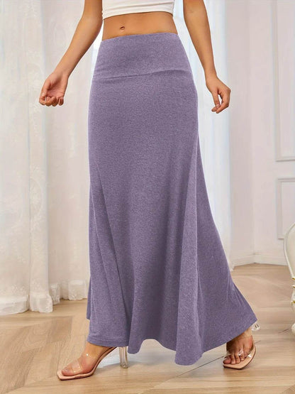 Solid Elastic Waist Maxi Skirt Trendsi 38e44050-f9e9-4dd5-a107-77784e646af7-Max