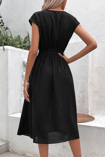 Perfee Tie Belt V-Neck Pleated Dress Trendsi 38ea5c8d453543f2a5690308e89161b2-Max