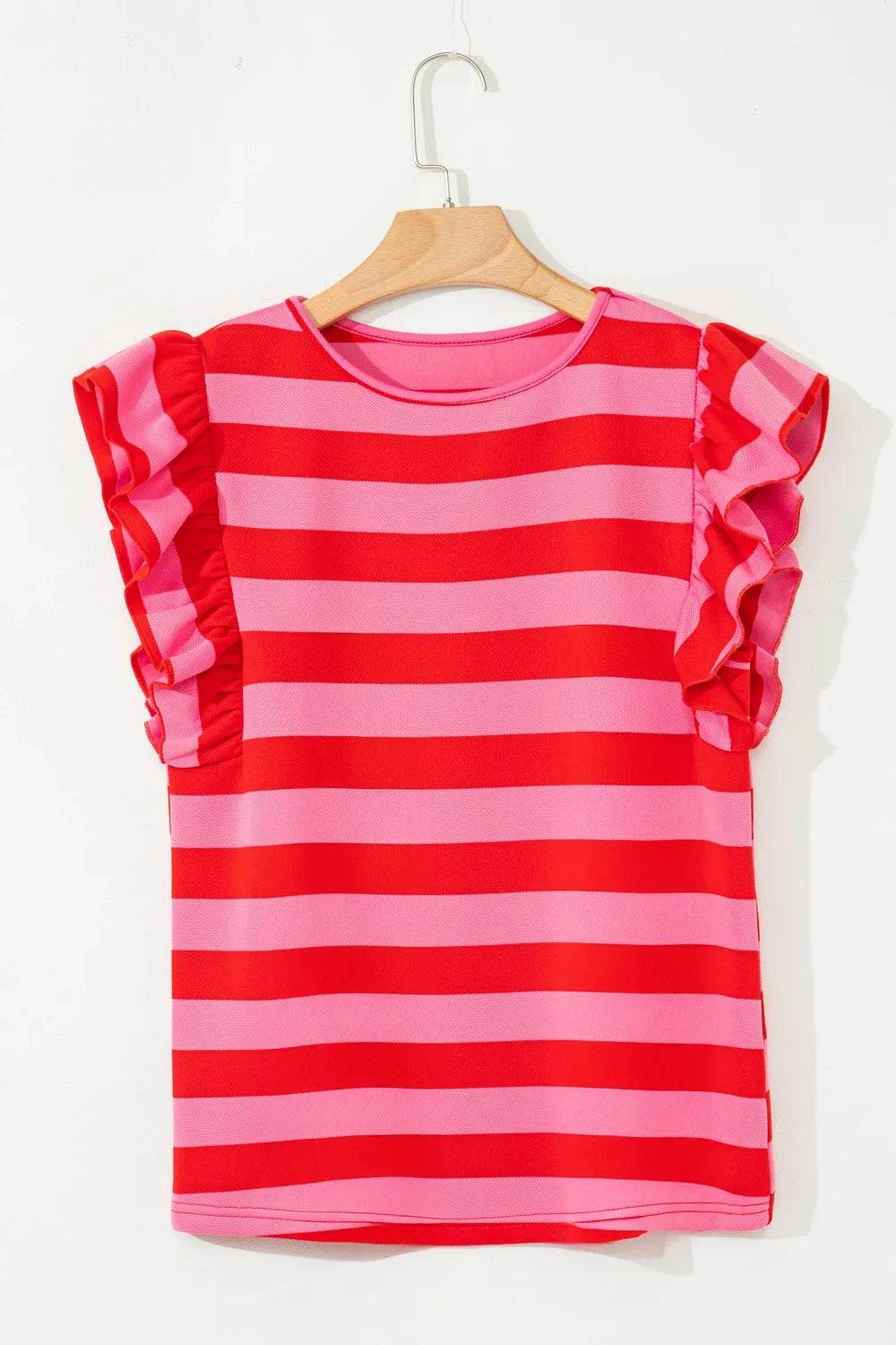 Striped Ruffle Sleeve Summer T-Shirt Trendsi 39125ce9-e515-49c1-9daf-5b1b2a7154a0-Max-Origin