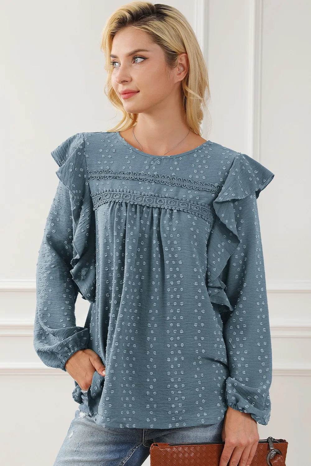 Round Neck Ruffled Blouse Trendsi 39246d5d329f4685abadcf9bf3ecec80-Max