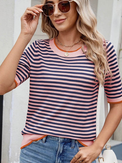 Striped Casual T-Shirt with Contrast Trim Trendsi 394e6e57b91d4d15b7ee509cd5961696-Max-Origin