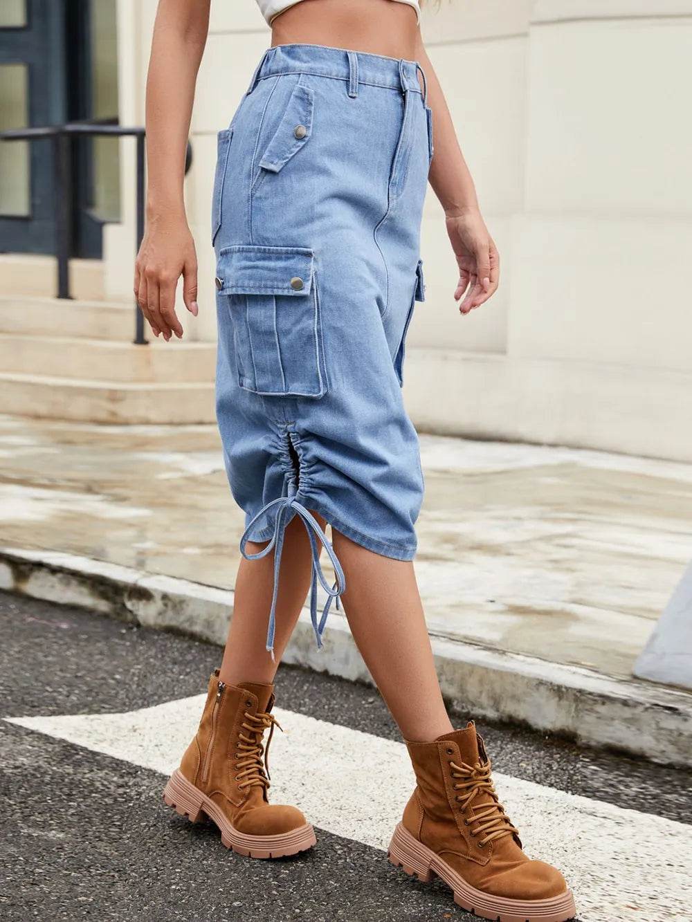 Drawstring Denim Skirt with Cargo Pockets Medium Trendsi 39639f2a-5220-435d-902b-7a1b2f144d32-Max