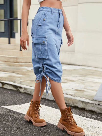Drawstring Denim Skirt with Cargo Pockets Medium Trendsi 39639f2a-5220-435d-902b-7a1b2f144d32-Max