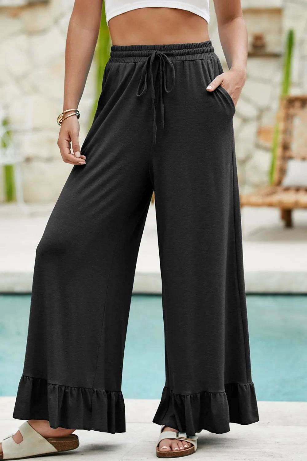 Ruffled Wide Leg Pull On High Waist Pants with Pockets Trendsi 396cd1c5-4c18-472d-87bb-f47873d0216e-Max-Origin