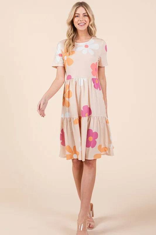 BOMBOM Floral Round Neck Short Sleeve Tiered Dress Trendsi 3978d059-6bdf-439c-b0ae-92572ad5dbfd-Max