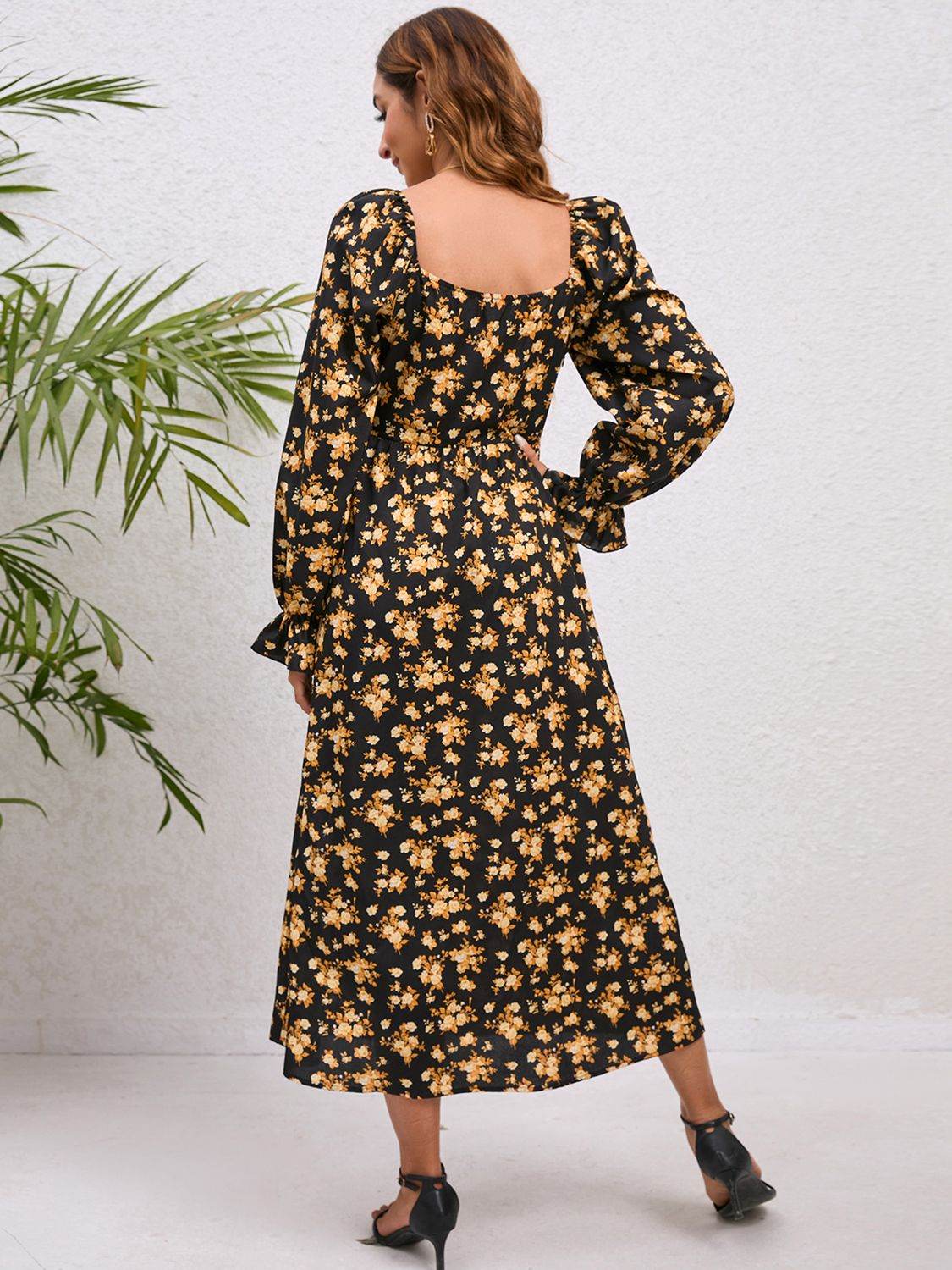 Flounce Sleeve Slit Midi Dress Trendsi 397d7f53973d41f280c3770498d23043-Max