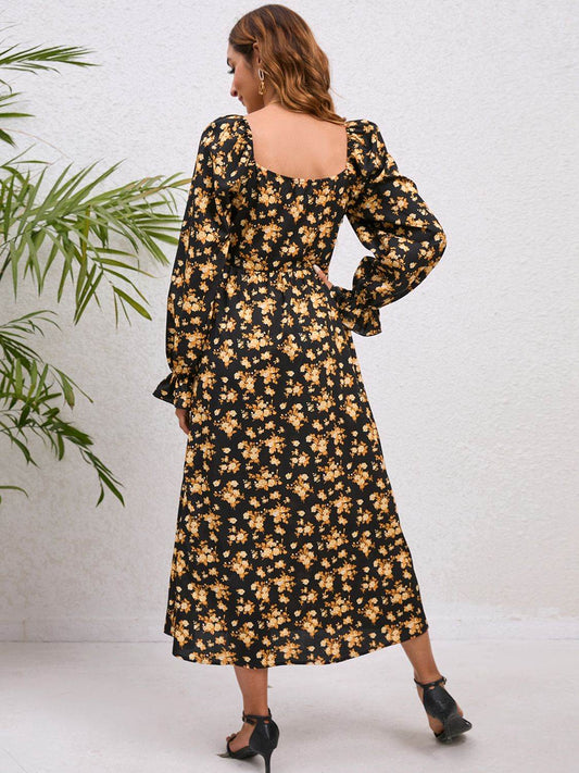 Flounce Sleeve Slit Midi Dress Trendsi 397d7f53973d41f280c3770498d23043-Max