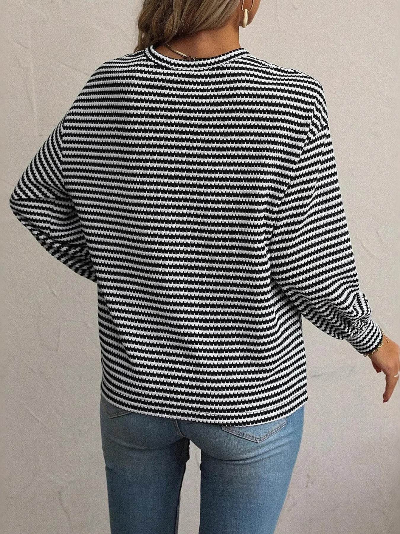Striped Round Neck Lantern Sleeve Top Trendsi 39b1d4c4dea7442690c3acec3c07bde8-Max-Origin