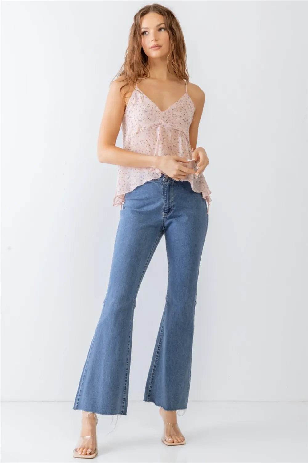 Miss Love / Kevin Co. Floral Print V-Neck Criss-Cross Back Flare Cami Trendsi 39ea4cee-9379-48ef-be6a-c691fd907558-Max