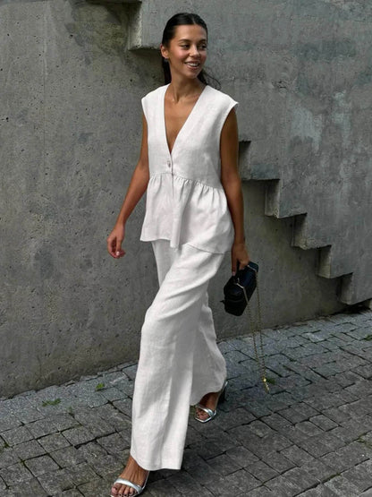 V-Neck Vest and Pants Set White Trendsi 3a01fab94a5b44c383605282cf996e92-Max-Origin