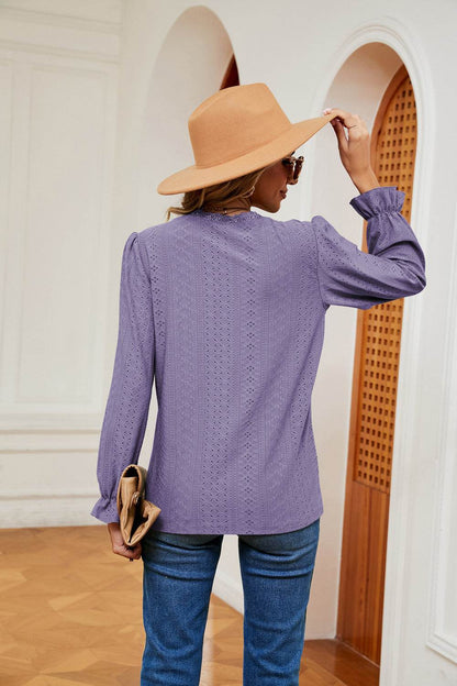 V-Neck Flounce Sleeve Blouse Trendsi 3a34ac37382c400680152f3de6205fa6-Max