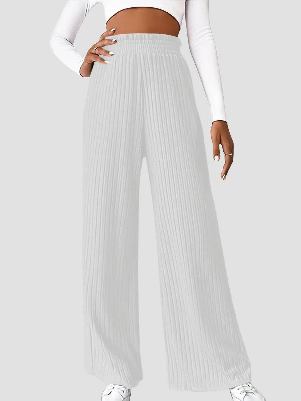 Ribbed High Waist Pants White Trendsi 3a3f9fe5-8d82-4193-904f-bb7898021442-Max