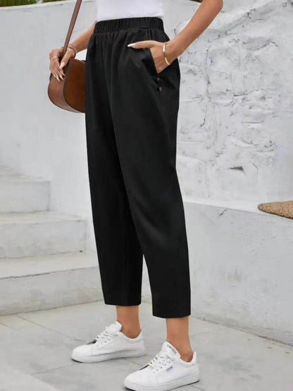 Elastic Waist High Rise Pants Trendsi 3a4d8b58-8727-400a-bf41-9db66e032e36-Max