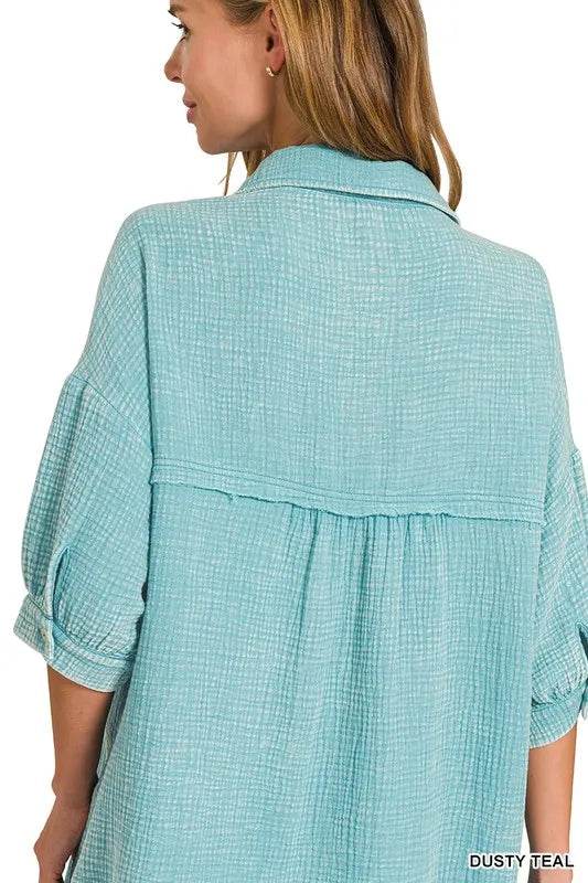 Zenana Washed Double Gauze Button Down Shirt Dress Trendsi 3a51c7f4904249db892e226874fd1009-Max-Origin