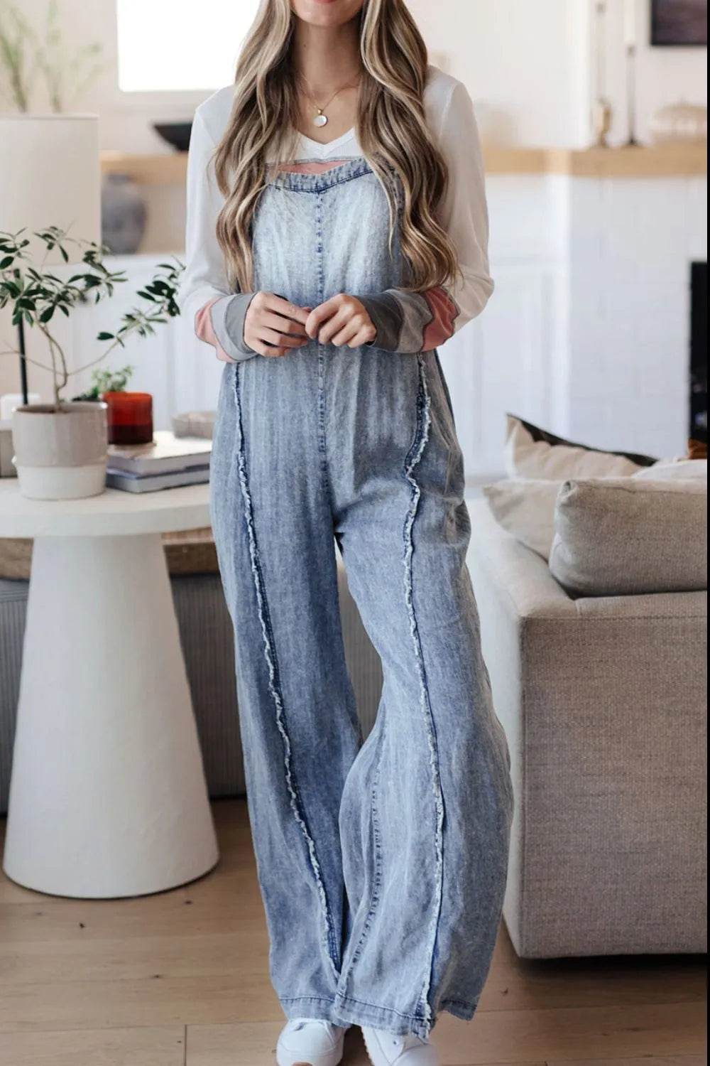 Frayed Exposed Seam Wide Leg Denim Overalls Trendsi 3a540c7a-0eba-47c8-b6ce-569e6f03ab51-Max