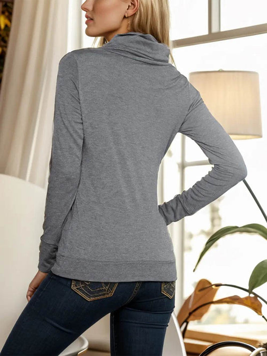 Shiny Buttoned Mock Neck Long Sleeve Blouse Trendsi 3a7806b3f0544abcb8d208a399559ef4-Max