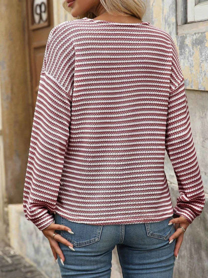 Striped V-Neck Button Front Casual Top Trendsi 3a78fa996221475ebb8701eaeeb1dc00-Max-Origin