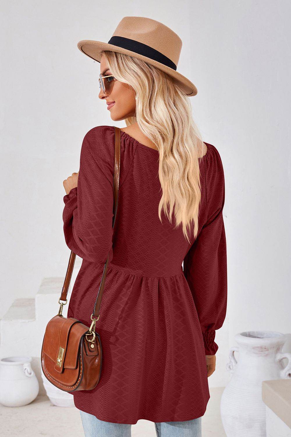 V-Neck Lantern Sleeve Blouse Trendsi 3a964b969ea442d8bbe4ff8440cbd015-Max