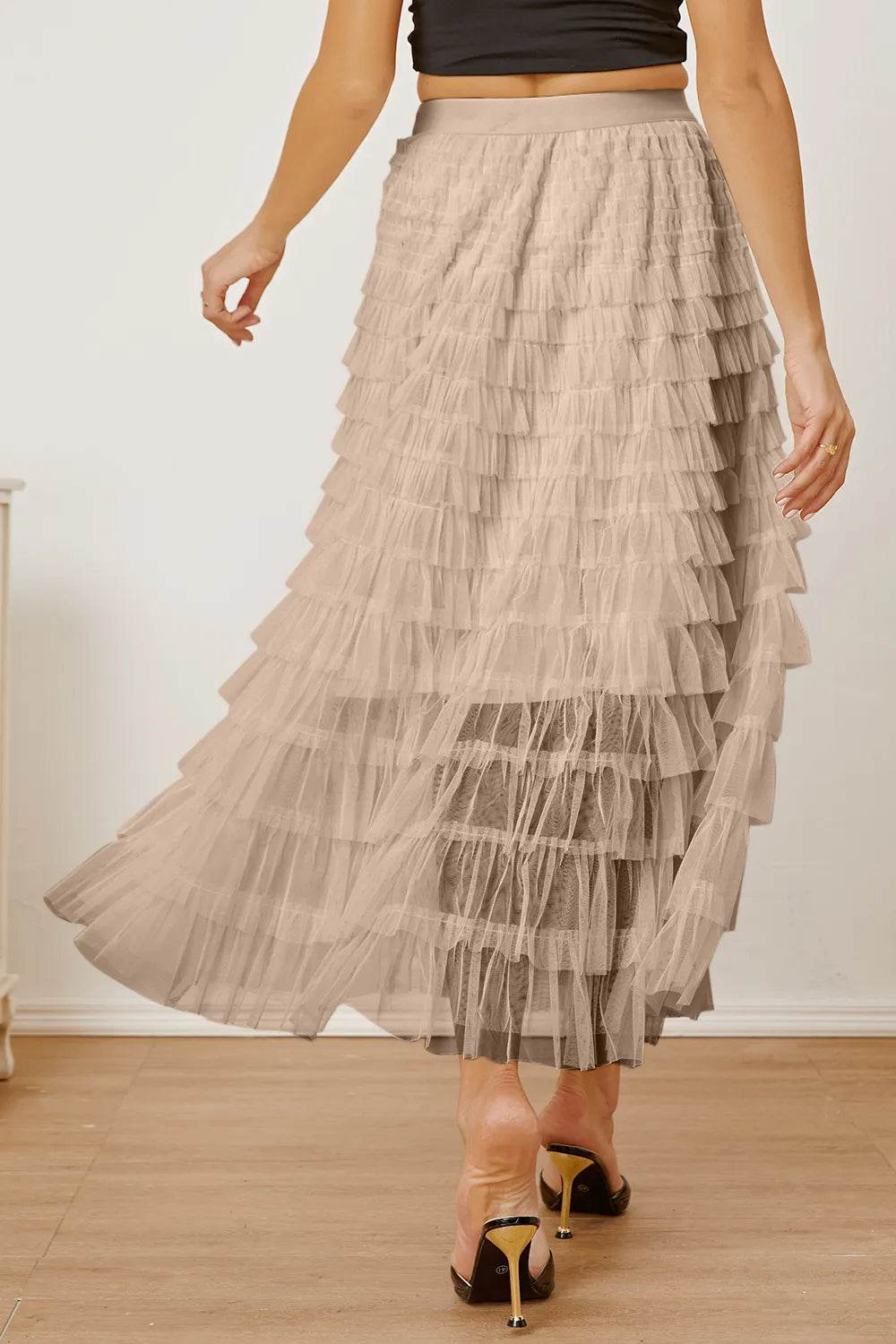 Ruched High Waist Tiered Skirt Trendsi 3aaadf73-f214-494a-b70d-8cbc6d55f478-Max