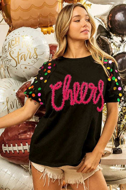 BiBi Metallic Letter Spangle Raglan Puff Sleeve Top Trendsi 3aabacfcb8d94b0f8407463fbdaa6583-Max-Origin