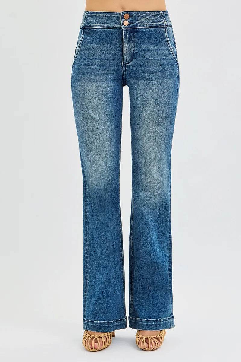 RISEN Full Size Tummy Control High Rise Bootcut Jeans with Double Button Waistband Plus Size DARK Trendsi 3aae3e6cf3014b58938ec845c3b4771c-Max-Origin