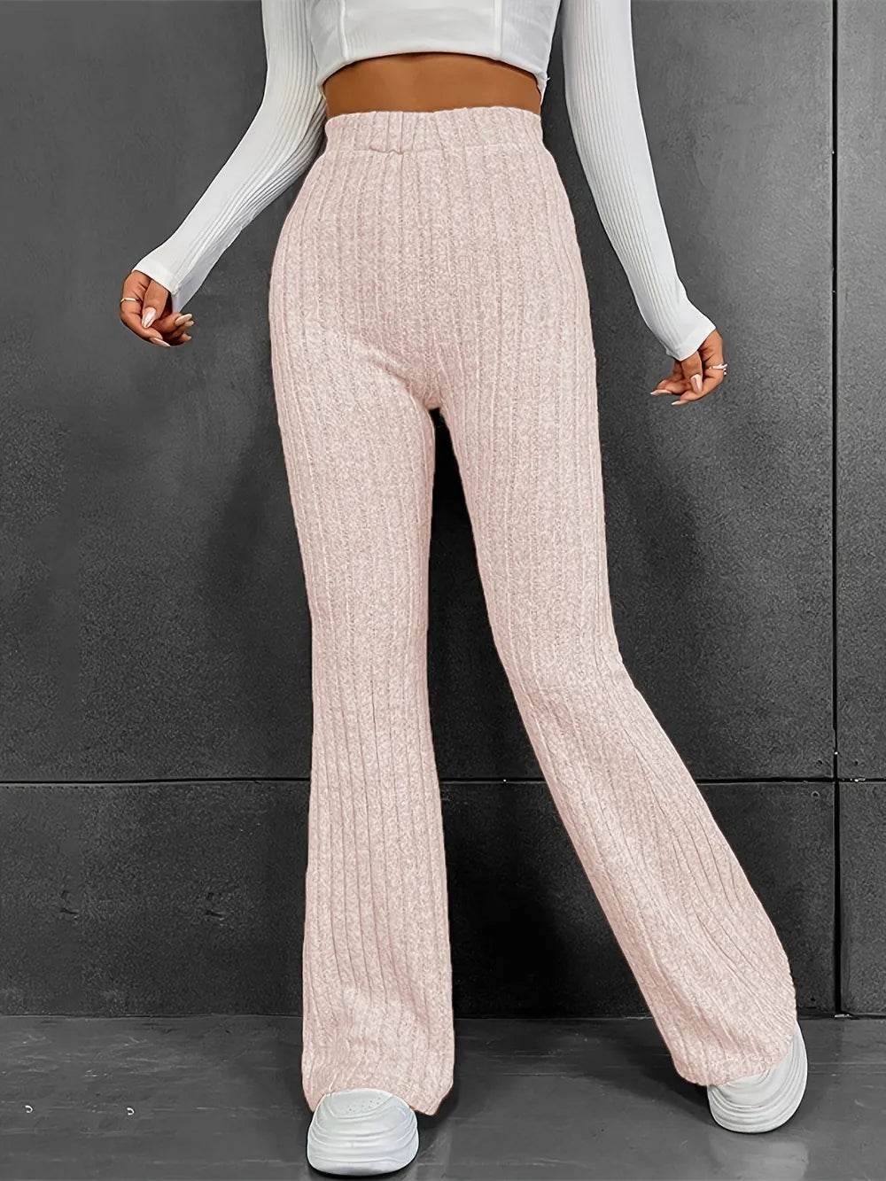 Ribbed High Waist Bootcut Pants Blush Pink Trendsi 3ac1ed6b-b12c-46f3-a388-16170b86708d-Max
