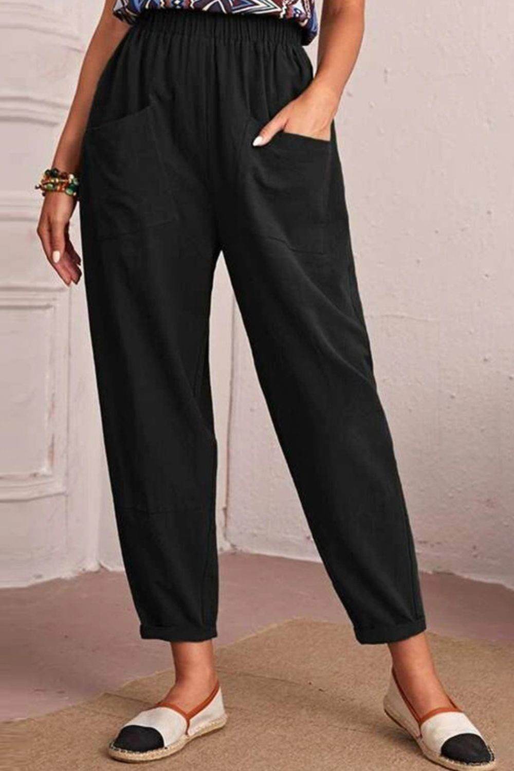 Elastic Waist Pocket Tapered Pants Black Trendsi 3b121c29b4344e079ab34c852617c32e-Max
