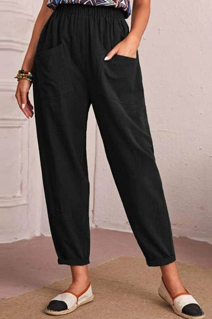 Elastic Waist Pocket Tapered Pants Black Trendsi 3b121c29b4344e079ab34c852617c32e-Max