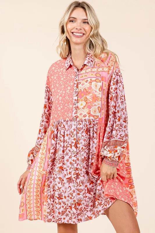 Mittoshop Floral Button Detail Long Sleeve Shirt Dress Coral Pink Trendsi 3b330540-396e-46e1-b5bf-2ff9f79c3738-Max