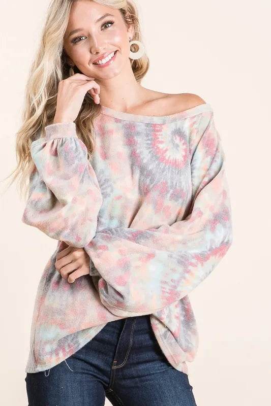 BiBi Brushed Tie Dye Print Top with Puff Sleeves Trendsi 3b4728917a974fe19c270d2023ab4017-Max-Origin