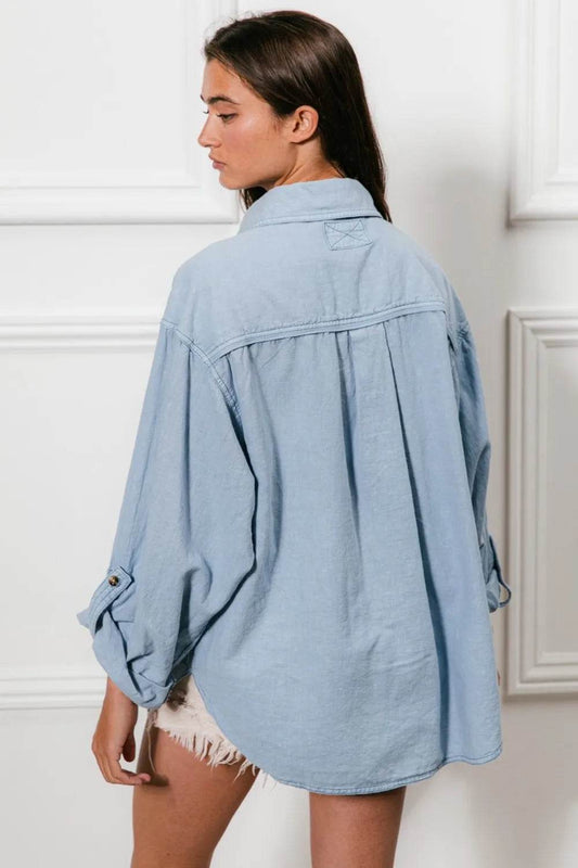 BiBi Button Down Stitch Detail Shirt with Chest Pockets Trendsi 3b5457f5-8880-4f25-996e-35d64dd090e1-Max