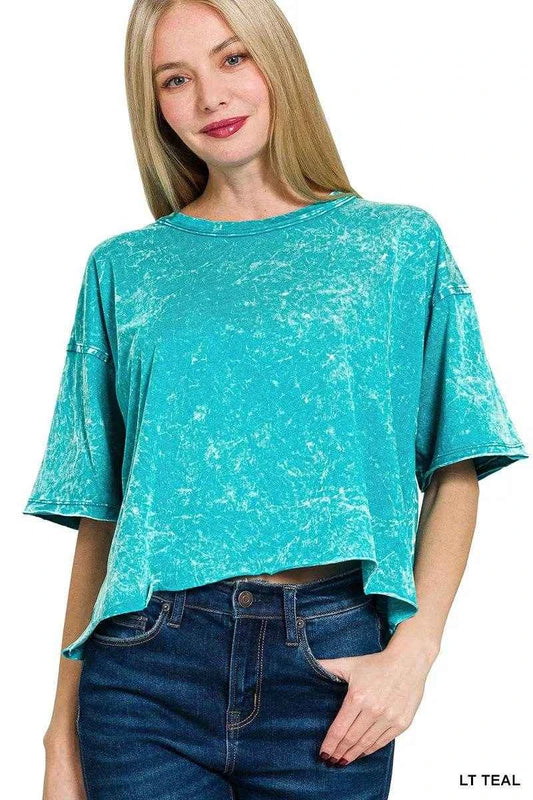 Zenana Acid Crinkle-Washed Oversized T-Shirt LT TEAL Trendsi 3b5fbe90221a42a4a0e718b2e4a759f2-Max-Origin
