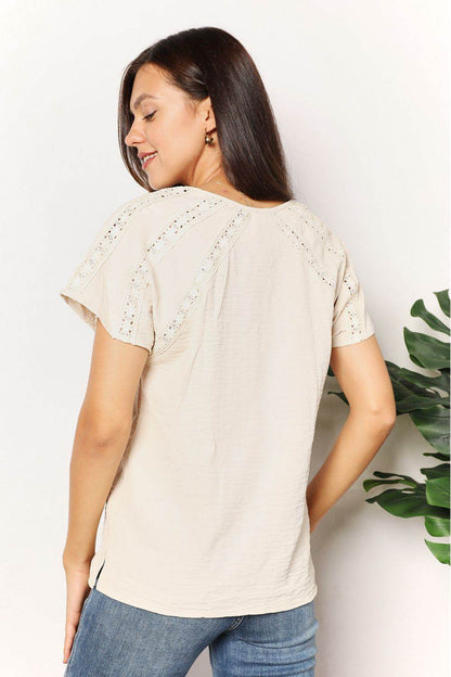 Double Take Crochet Buttoned Short Sleeves Top Trendsi 3b84a2a58a05495f8cf3e948b326d6ca-Max