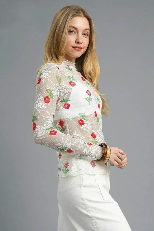 Umgee Floral Mock Neck Long Sleeve Sheer Top Trendsi 3b924736-4293-450a-a81e-f250f74c3b61-Max-Origin