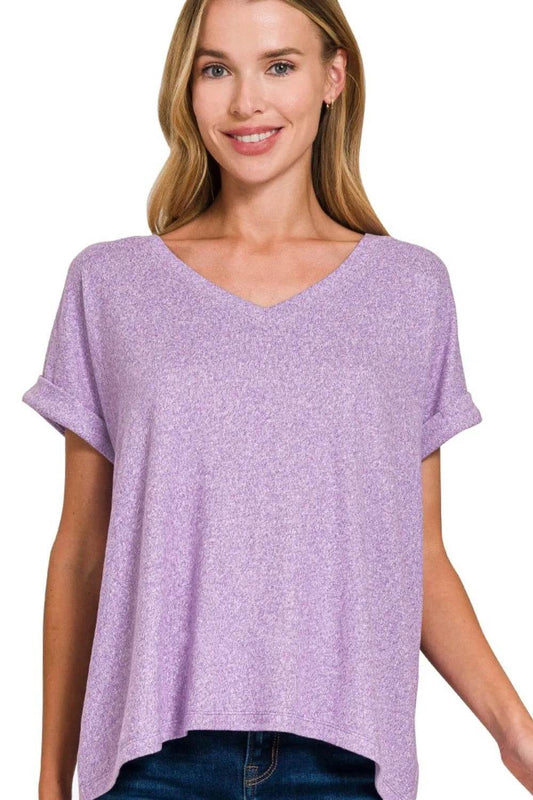 Zenana Soft Melange Hacci V-neck Tee LAVENDER Trendsi 3b959695-0d5e-4101-b2e2-4c7626e6cea6-Max-Origin