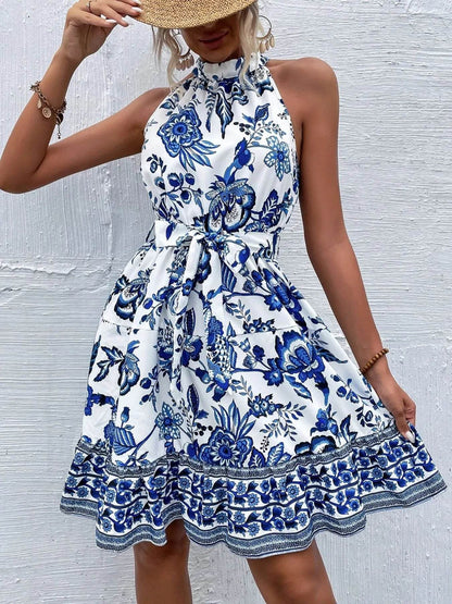 Floral Halter Neck Summer Dress with Belt Blue Flower Trendsi 3bb41472-f423-4377-9237-84f53aa08b21-Max-Origin