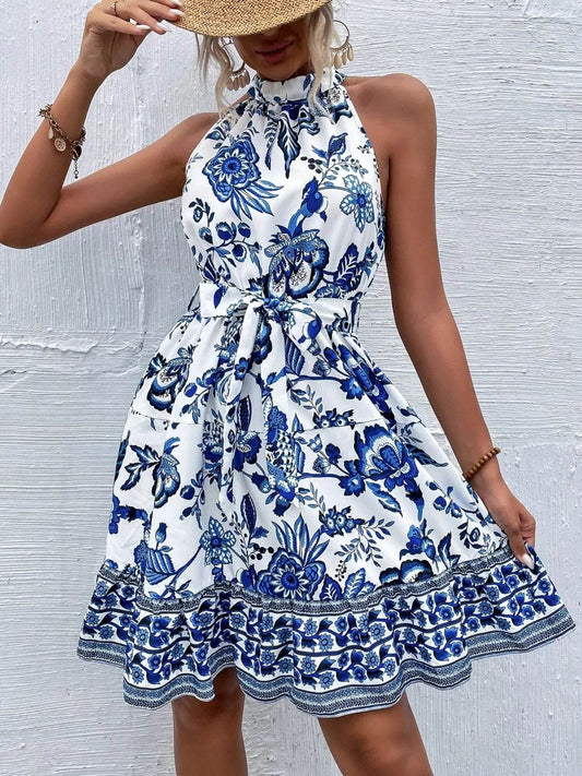 Floral Halter Neck Summer Dress with Belt Blue Flower Trendsi 3bb41472-f423-4377-9237-84f53aa08b21-Max-Origin