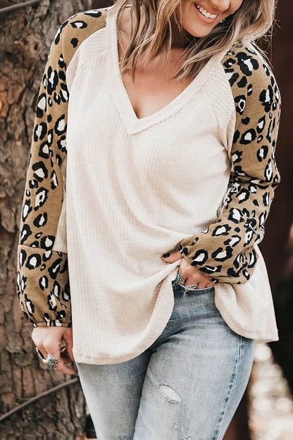 Plus Size Leopard V-Neck Raglan Sleeve Blouse White Trendsi 3bd50e6b9547496280efaf67a9cbd08a-Max