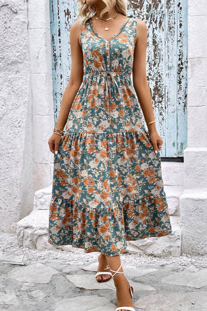 Perfee Floral V-Neck Tiered Sleeveless Dress Trendsi 3bed829d517e4c2cb5318e57effc66d0-Max