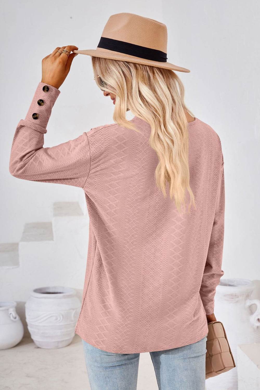 V-Neck Long Sleeve Blouse Trendsi 3c59a3157bd5409fae5679c72e7fd308-Max